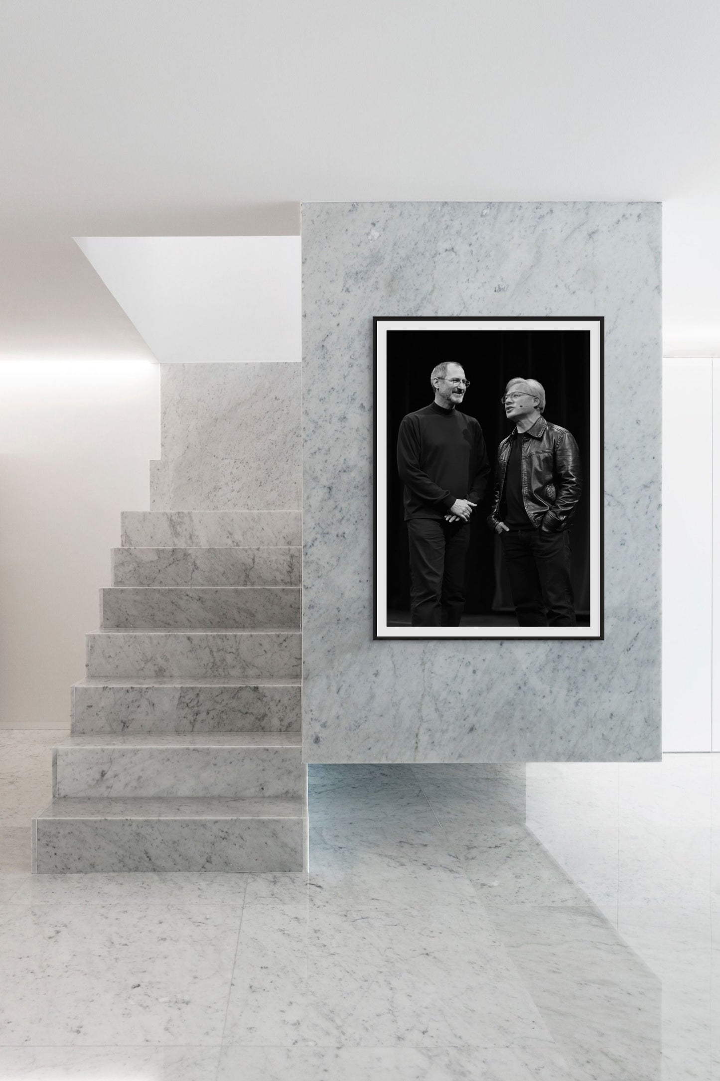 Steve Jobs and Jensen Huang Contemporary Art Framed Poster, On Wall view