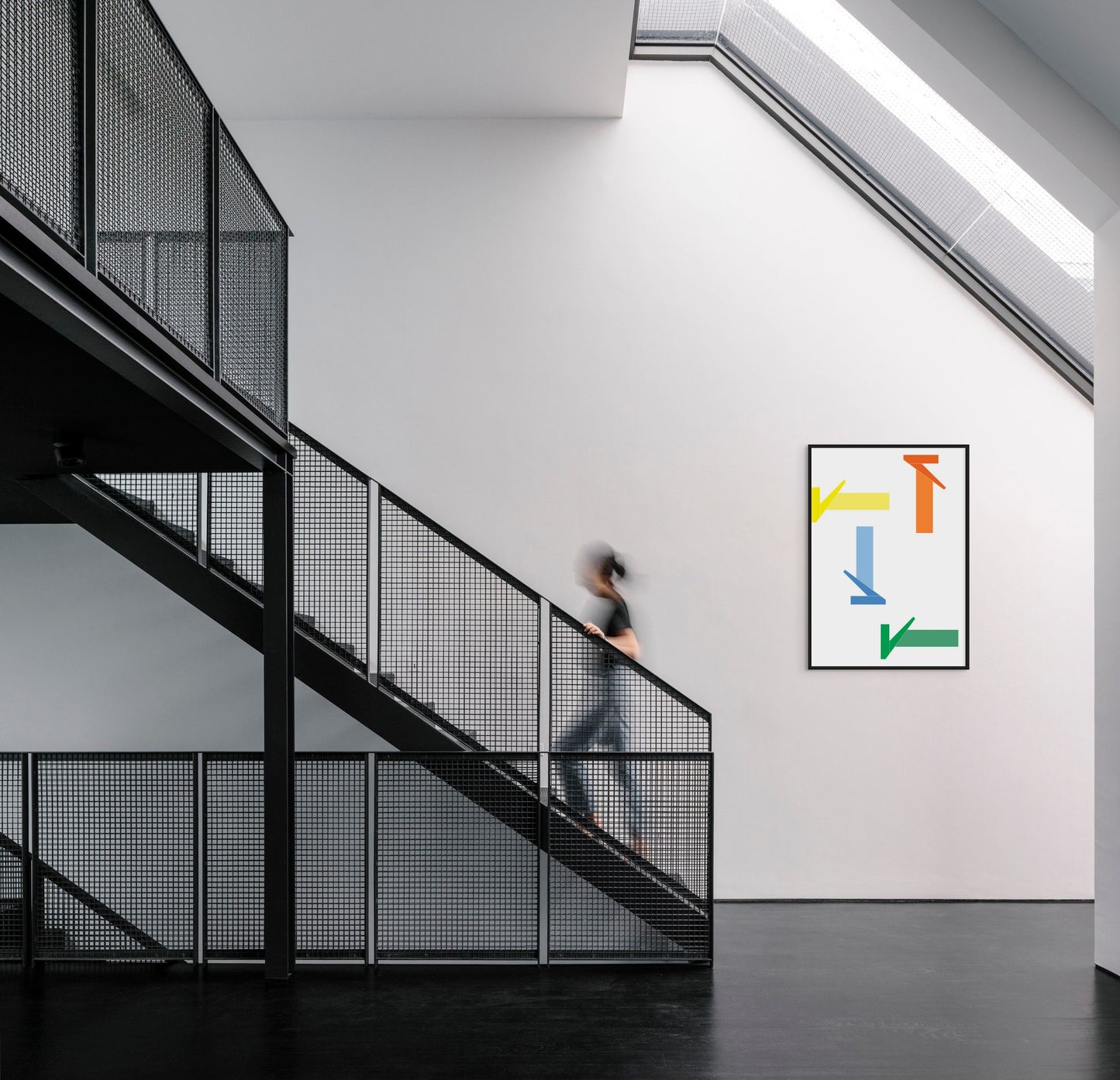 Theorie der Formen, contemporary abstract artwork of geometry and colour, Front View on the wall