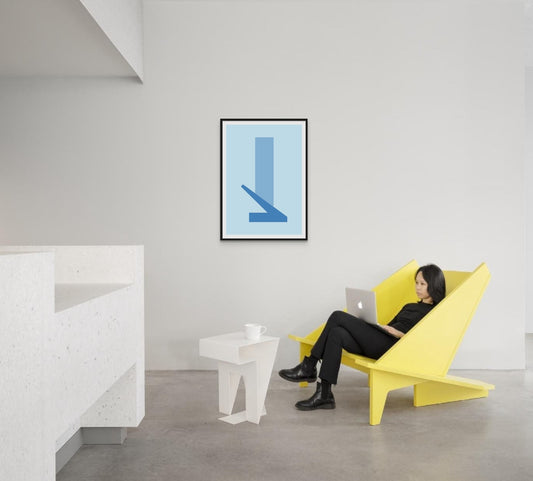 Theorie der Blue, contemporary abstract artwork of geometry and colour,  Front View on the wall