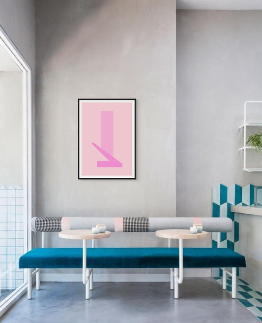 Theorie der Pink, contemporary abstract artwork of geometry and colour,  Front View on the wall