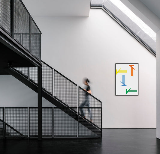 Theorie der Formen, contemporary abstract artwork of geometry and colour,  Front View on the wall